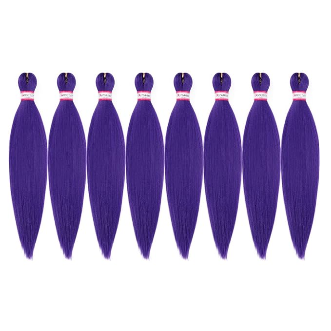 Purple Braiding Hair Pre Stretched 20 Inch 8 Packs Braiding Hair Extensions for Crochet Box Braids Twists Locs Hair Itch Free Soft Yaki Texture Hot Water Setting (20inch,#Purple)