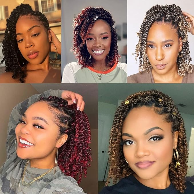 Leeven 8 Inch Passion Twist Crochet Hair 8 Packs (6 Packs #1B+1 Pack T27+1 Pack T30) Short Bomb Pre-Twisted Passion Twist Mixed 3 Color Combo Pack Synthetic Hair For Women Kids