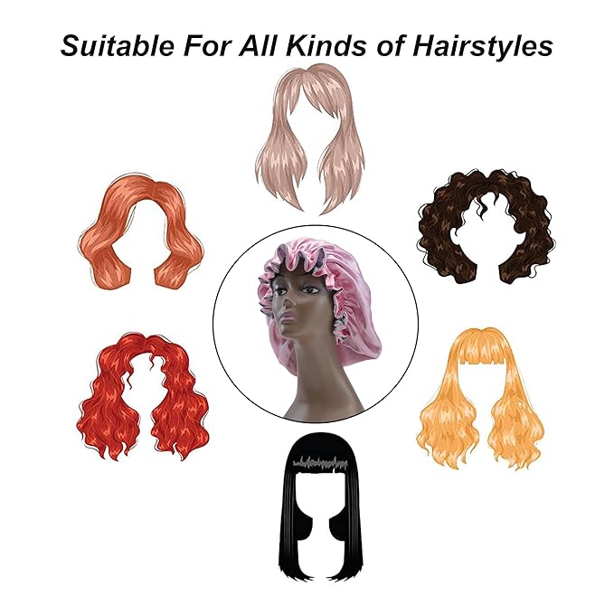 Silk Bonnet for Sleeping Satin Bonnets Double Layer Reversible Hair Cap Bonnet for Women Long Curly Braid Hair (Pink)