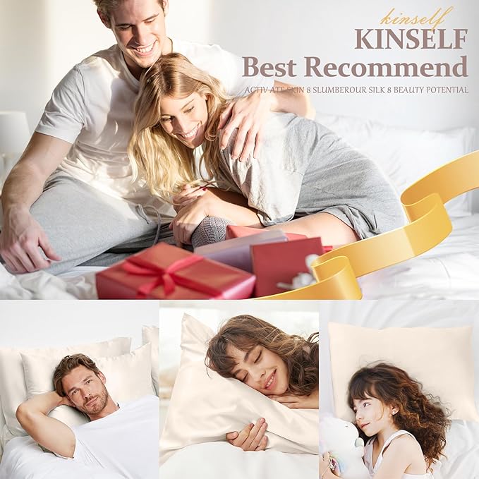 2 Pack 100% Pure Silk Pillowcase for Hair and Skin, Both Sides Mulberry Silk Pillowcases with Hidden Zipper, Cooling Pillowcase 19 Momme, 600 Thread Silk Pillow Cases Queen Size, Beige