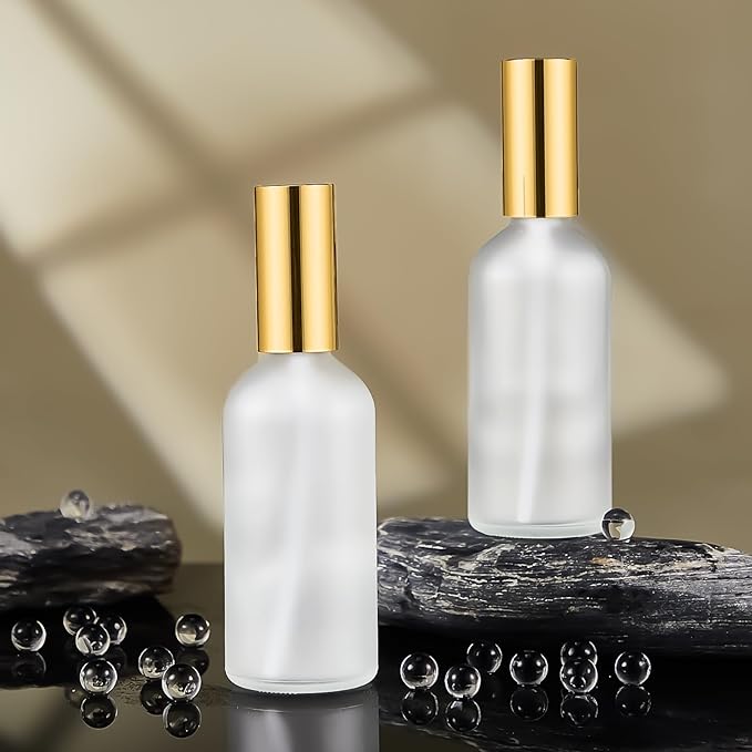 Roshtia 30 Pcs 3.4 oz/ 100 ml Gold Glass Spray Bottle Refillable Frosted Perfume Atomizer Clear Decorative Empty Bottles with Fine Mist Sprayer Pump for Face Body Travel