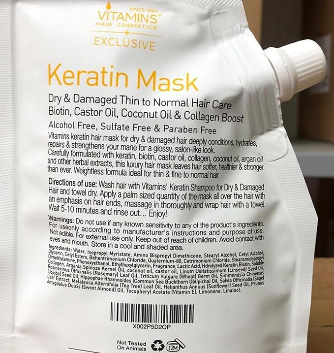 Vitamins Keratin Travel Kit - Weightless Heat Protectant, Nourishing Clarifying Shampoo, Intensive Deep Conditioner for Damaged Hair