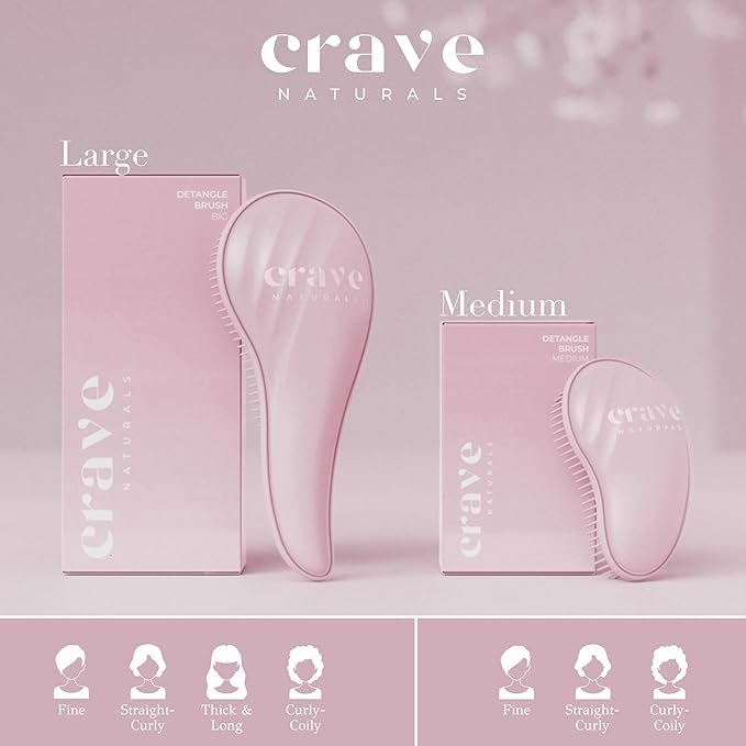 Crave Naturals Detangling Hair Brush Large Pink – Glide Thru Hair Detangler Brush for Women, Kids & Toddlers – Gentle Scalp Care, No-Pain Tangle-Free Hairbrush for All Hair Types