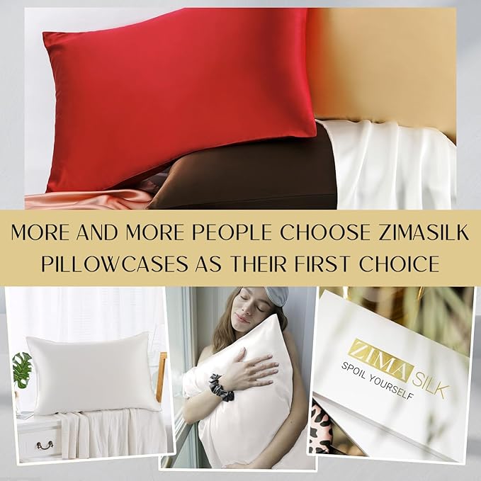 ZIMASILK 100% Pure Mulberry Silk Pillowcase 2 Pack, Soft and Smooth,Both Sides Premium Grade 6A Silk,600 Thread Count,with Hidden Zipper for Men and Women Family (Standard 20"x26", White)