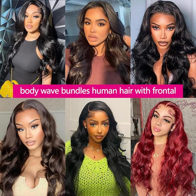 12A Human Hair Bundles with Frontal 18 20 22 with 16 Inch Brazilian Body Wave 3 Bundles Human Hair with 13x4 HD Lace Frontal Closure 100% Unprocessed Virgin Human Hair Weave