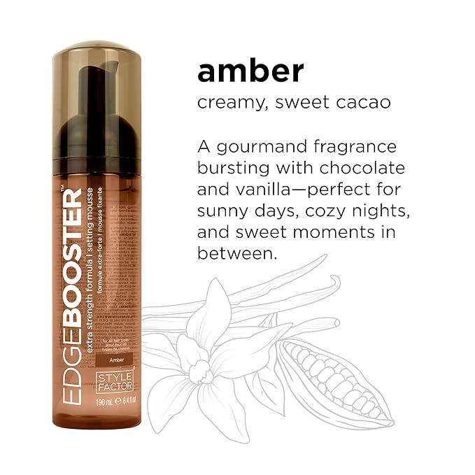 Style Factor EDGE BOOSTER Extra Strength Setting Mousse – Frizz Control, Extra Volume, and Conditioning – 6.4oz Amber Mousse for Curly Hair