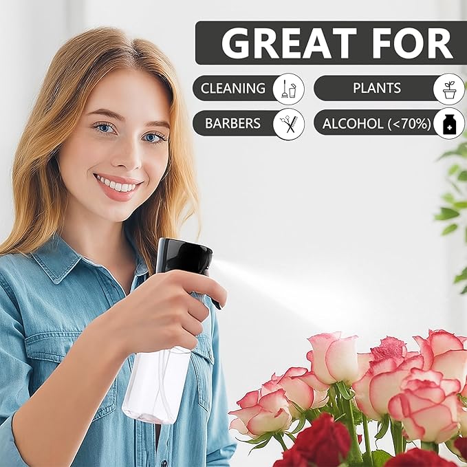 Mist Spray Bottle for Hair (10oz/300ml) - 2 Pcs Continuous Spray Bottle for Salons Cleaning Plants Gardening