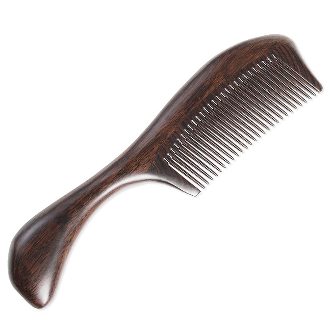 Onedor Handmade 100% Natural Black Sandalwood Hair Combs - Anti-Static Sandalwood Scent Natural Hair Detangler Wooden Comb (Round Handle Fine Tooth)