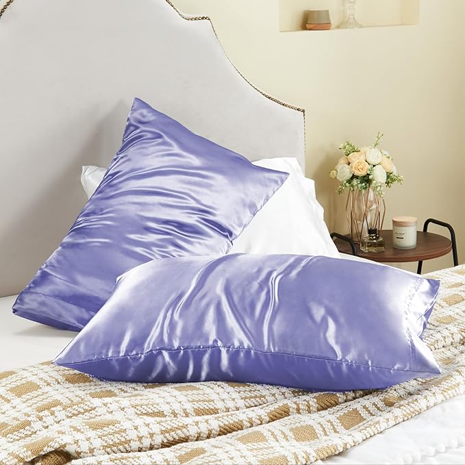 BEDELITE Satin Pillowcase for Hair and Skin, Super Soft and Cooling Similar to Silk Pillow Cases 2 Pack with Envelope Closure, Gift for Women Men(20"x26" Standard Size, Lilac)