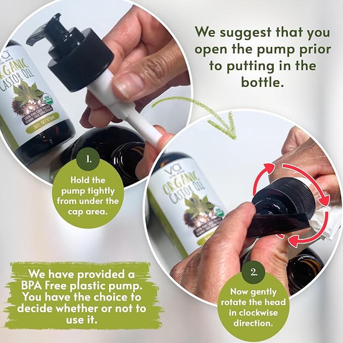 VITAL AFFAIR Pure Castor Oil Organic Cold Pressed Unrefined Glass Bottle-USDA Certified for Castor Oil Pack Wrap for Face,Hair Growth,Eyelashes,Eyebrows-16oz