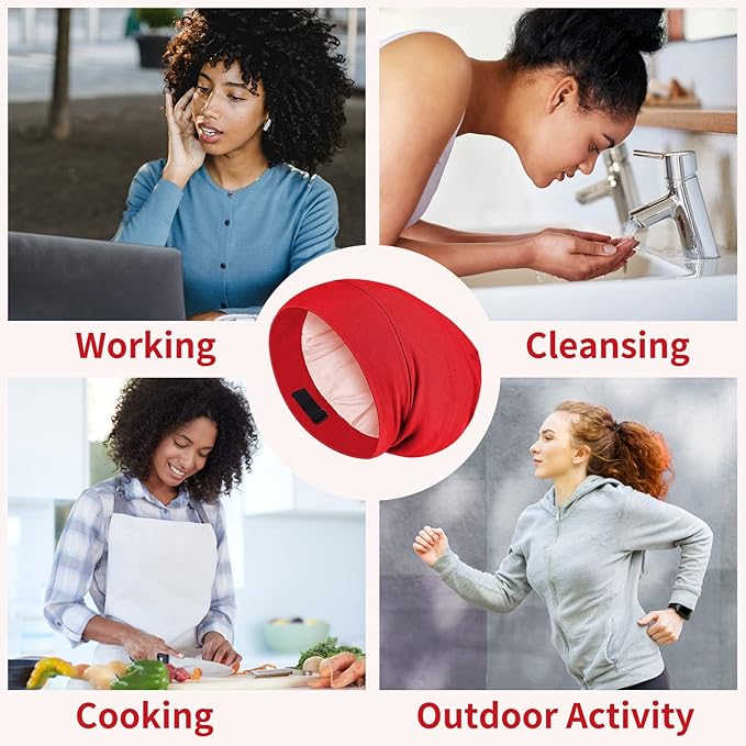 Zenssia Satin Lined Hair Bonnet for Sleeping, Sleep Cap for Women and Men with Adjustable Strap, Stay On All Night Hair Wrap, Red, Pack of 1