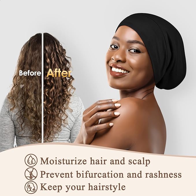 OLESILK Silk-Bonnet for Curly Hair, Silk Hair Bonnet for Sleeping, Unisex, Medium, Black