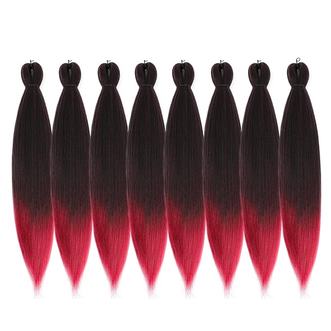 Pre-stretched Braiding Hair - 28 Inch 8 Packs Ombre Red Super Long Braiding Hair For Twist or Box Braids, Yaki Texture Hot Water Setting Synthetic Braiding Hair Extensions (28 Inch, T530-8P)