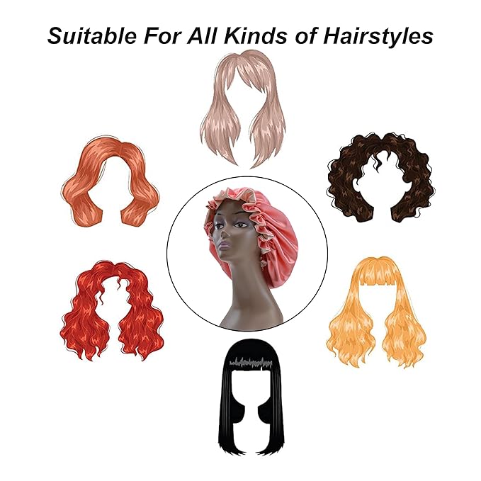 Silk Bonnet for Sleeping Satin Bonnets Double Layer Reversible Hair Cap Bonnet for Women Long Curly Braid Hair (Coral)