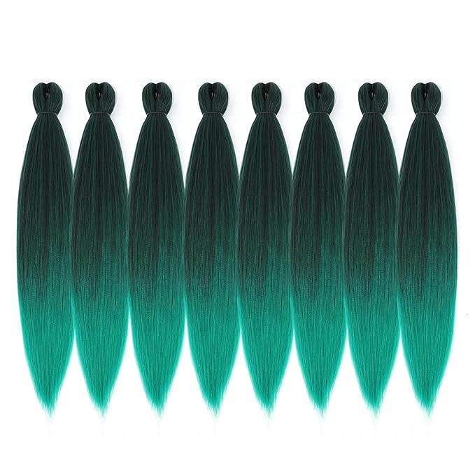 Pre-stretched Braiding Hair - 16 Inch 8 Packs Ombre Green Braiding Hair For Twist or Box Braids, Yaki Texture Hot Water Setting Synthetic Short Braiding Hair Extensions (16 Inch, T-Green-8P)