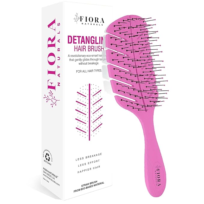 Detangler Brush by Fiora Naturals - 100% Bio-Friendly Detangling brush w/Ultra-Soft Bristles - Glide Through Tangles with Ease - For Curly, Fine, Black Natural, Women, Men, Kids - Dry and Wet Hair