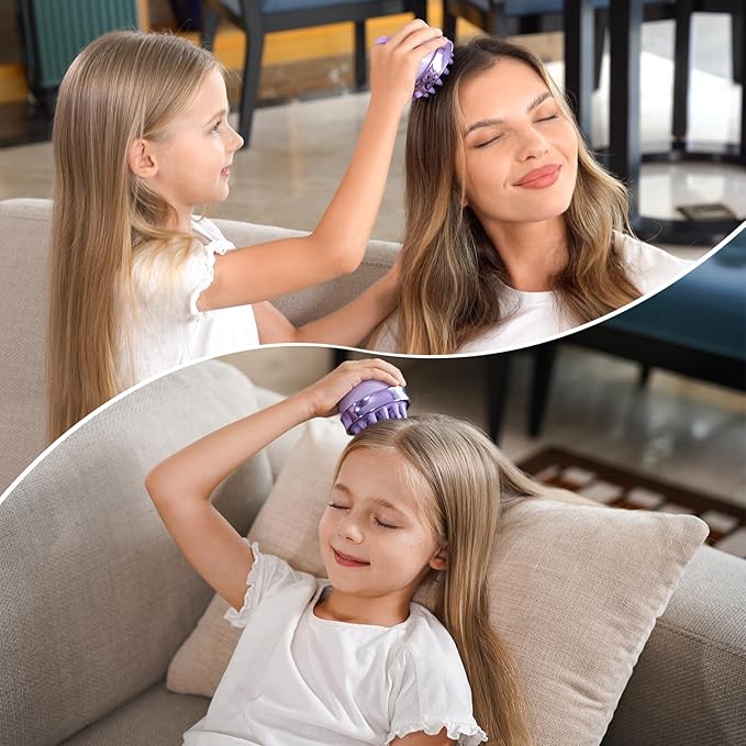 2 in 1 Scalp Massager Hair Growth,Scalp Scrubber with Soft Silicone Bristles for Dandruff Removal,Shampoo Brush for Exfoliation,Head Massager for Both Wet and Dry Use (Purple) 