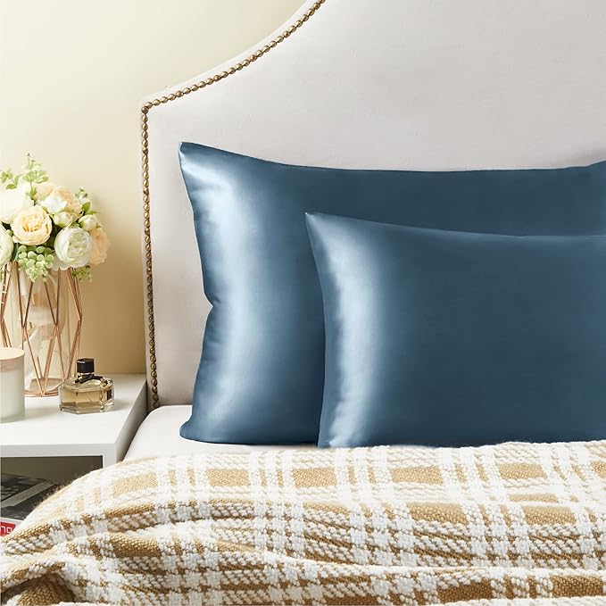 BEDELITE Satin Pillowcase for Hair and Skin, Super Soft Similar to Silk Pillow Cases 4 Pack with Envelope Closure, Cooling Pillowcases for Women Men (20"x36" King Size, Bluesteel)