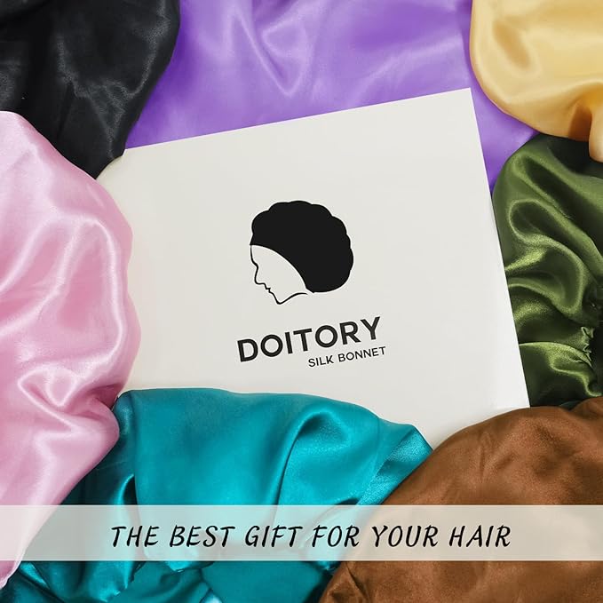 Satin Silk Bonnet for Sleeping, Double Layer Silk Sleep Cap for Men & Women, Soft Satin Lined Bonnet for Curly Hair