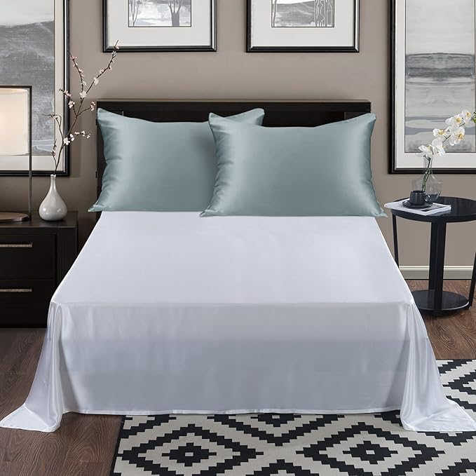 ALASKA BEAR Silk Pillowcase for Hair and Skin, Set of 2 Pure Genuine 22 Momme Mulberry Silk Pillow Cases Standard Size for Bliss Sleep Better Than Poly Satin, Zipper Closure(2pc, HazeBlue)