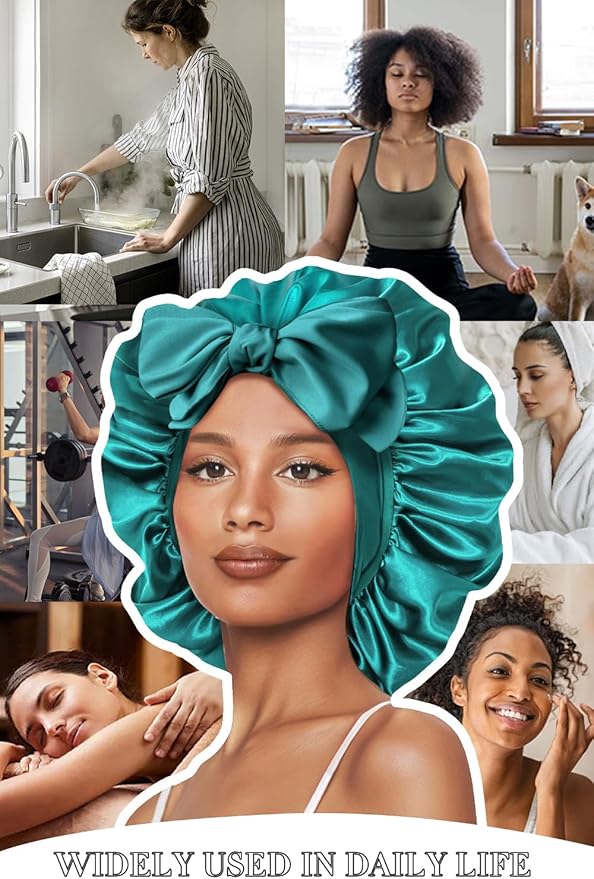 Double Layer Silk Bonnet with Tie Satin Lined Sleep Cap Hair Cover for Women's Curly Natural Hair