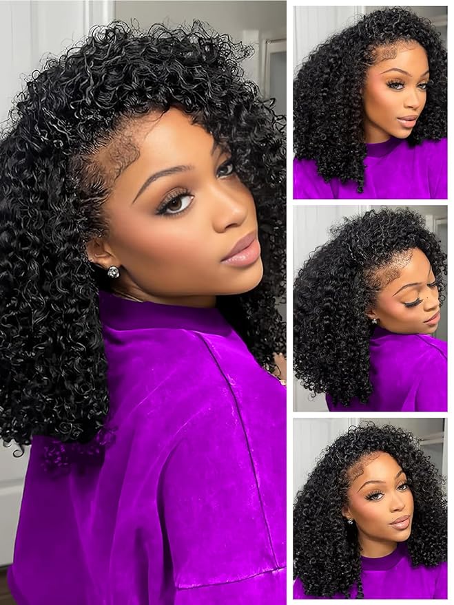 Kinky Curly Half Wig Human Hair 3 In 1 Seamless Flip Over Half Wigs Human Hair Glueless Wear and Go 220 Density Beginner Friendly Drawstring Headband Wig for Women (KC Half Wig, 18 Inch)