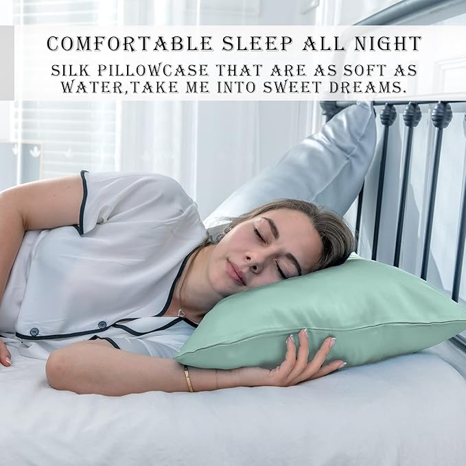 SUATIEN Mulberry Silk Pillow Cases Standard Size Silk Pillowcase for Hair and Skin with Zipper Soft Breathable Smooth Cooling Silk Pillow Case for Sleeping,Gifts for Women (Sage Green,20"X 26",1Pcs)