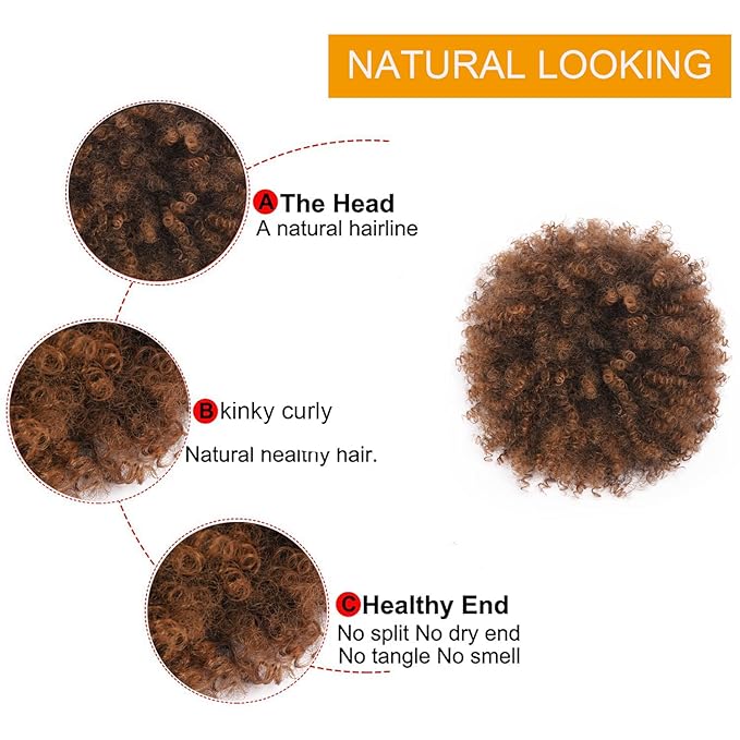 Afro Puff kinky curly Drawstring Ponytail Extension for Black Women Synthetic Short Afro Kinkys Curly Afro Bun Extension Hairpieces Updo Hair Extensions with Two Clips(T30#)