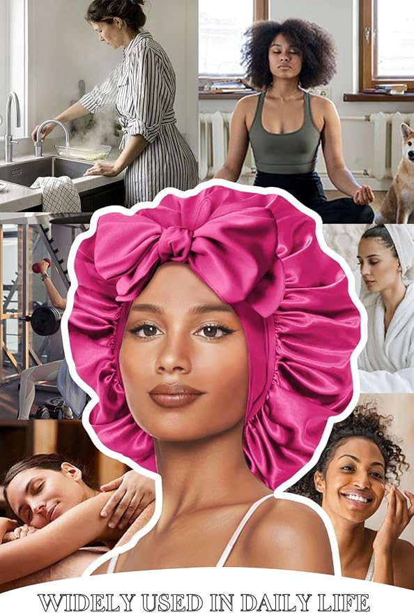 Double Layer Silk Bonnet with Tie Satin Lined Sleep Cap Hair Cover for Women's Curly Natural Hair