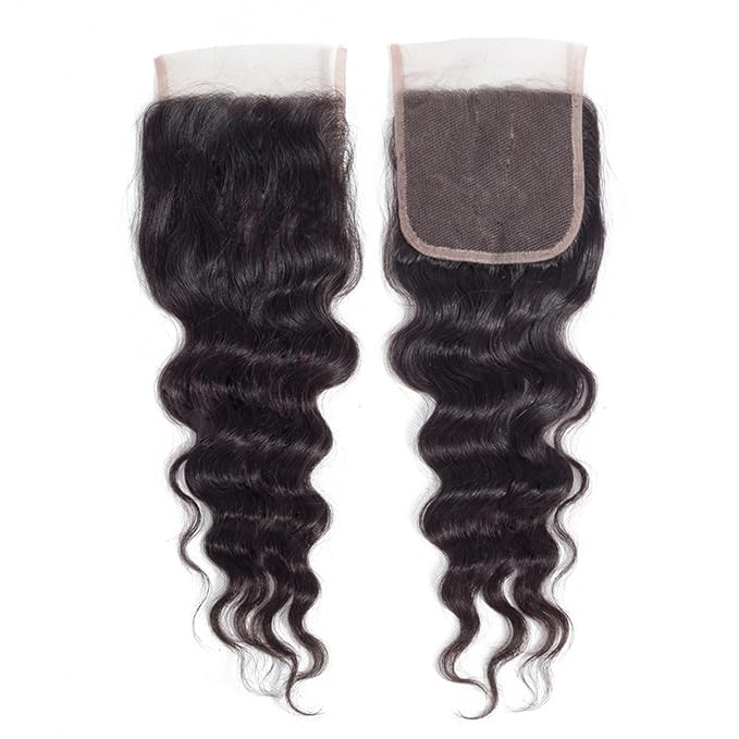 Loose Wave Bundles Human Hair with Closure (20 22 24+18) 12A Brazilian Virgin Human Hair Loose Deep Wave 3 Bundles with 4x4 HD Lace Closure Unprocessed Human Hair Extension Natural Color