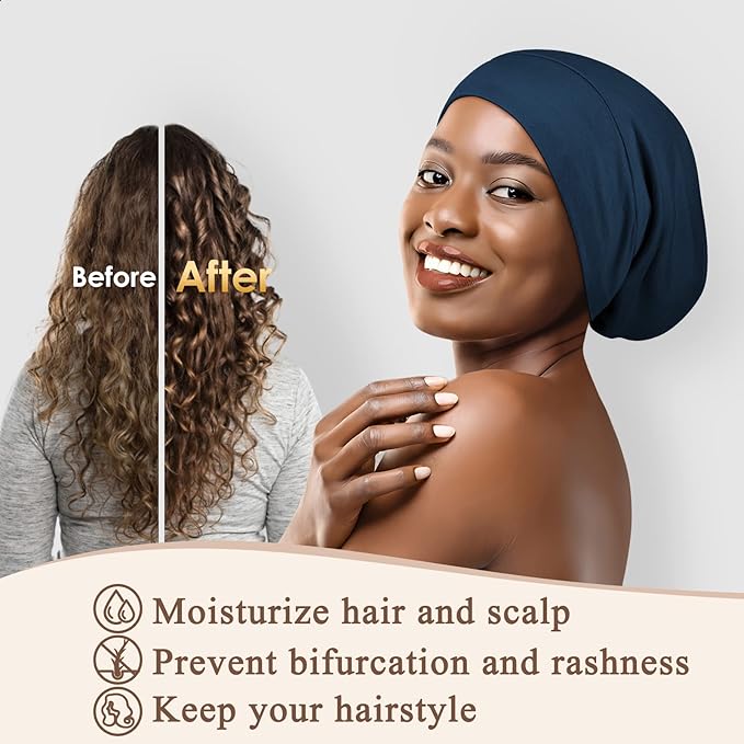 OLESILK Mulberry Silk Bonnet for Men, Mens Bonnet for Curly Hair, 100% Real Silk Hair Bonnet for Sleeping, Night Cap for Frizzy, RoyalBlue