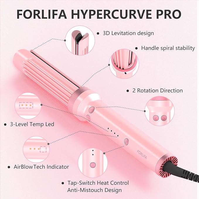 Pro 3-in-1 Auto Curling & Straightening Iron with AirBlow Tech for 72h Hold, Curling Wand with1.1billion Negative Ions, Triple Hair Protect & Burn-Free, Auto Shut-Off, Tangle-Free, HyperCurve