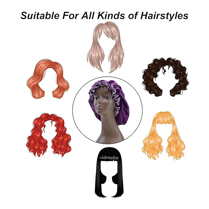 Silk Bonnet for Sleeping Satin Bonnets Double Layer Reversible Hair Cap Bonnet for Women Long Curly Braid Hair(Eggplant)