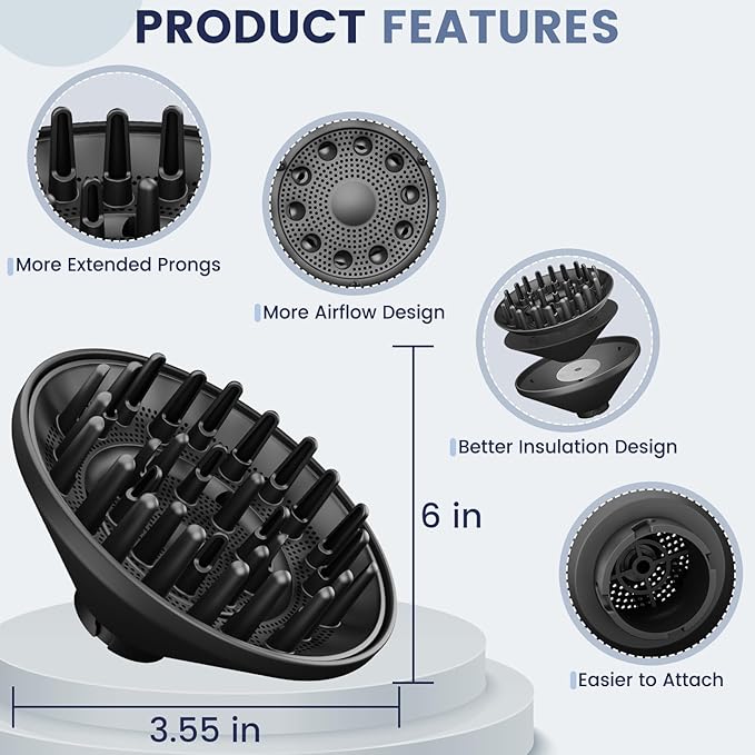 Large Diffuser Attachment for Shark SpeedStyle Hair Dryer, Upgraded Bigger Diffuser for Shark Speed Style Pro/Pro Flex, Dryer Faster and Define Curls Hair, Black