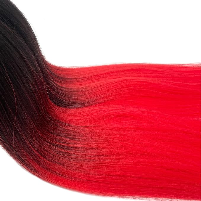 Red Ombre Braiding Hair Pre Stretched Prestressed Braiding Hair Ombre Weave Colored Hair Extensions for Braids Fake Synthetic Hair for Braiding (26 In 3 Packs)