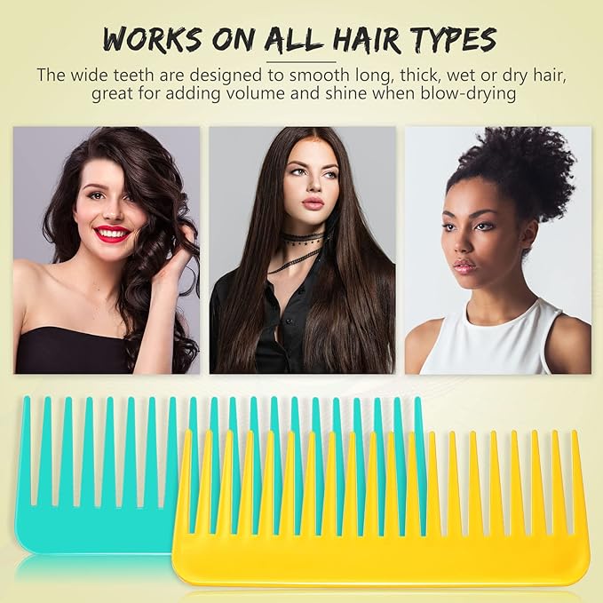 Patelai Wide Tooth Comb Large Hair Detangling Comb for Curly, Wet Dry Hair, No Handle Detangler Accessories(Yellow, Cyan)