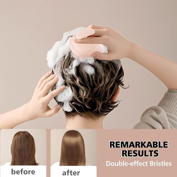 2-in-1 Scalp Massager Shampoo Brush,Scalp Scrubber, Exfoliator Brush for Removing Dandruff & Hair Growth,Detangling Scrubber for Wet or Dry Hair (Peach Fuzz Color)