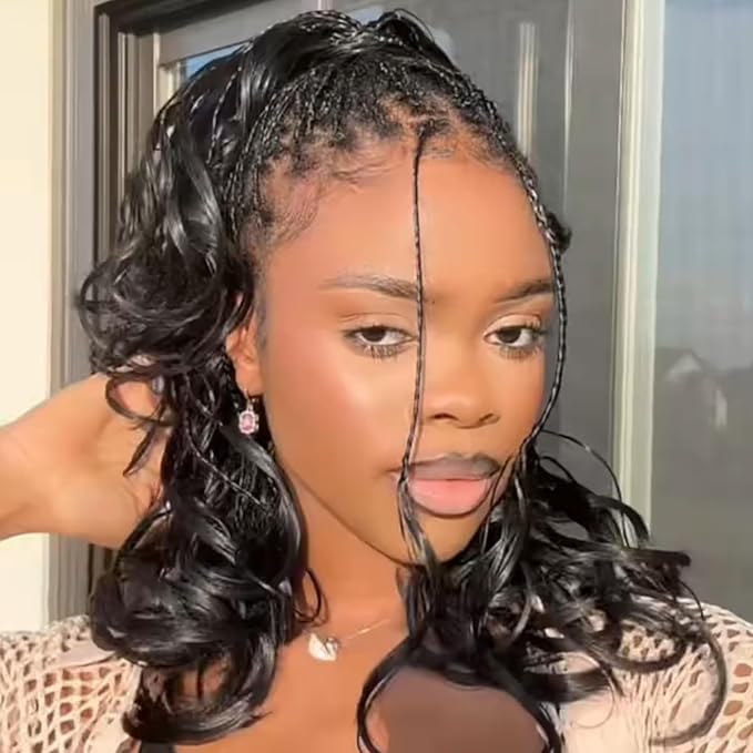 12 Inch French Curl Crochet Braids 9 Packs Black Goddess Box Braids Pre Looped Crochet Hair with Bouncy Curly Ends Synthetic French Curly Braiding Hair for Women