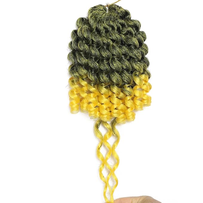 Yellow 3 Packs 2X Ringlet Wand Curl Jamaican Bounce Crochet Braids 8 inch Crochet Hair Extensions Crochet Braiding Hair 60 Roots