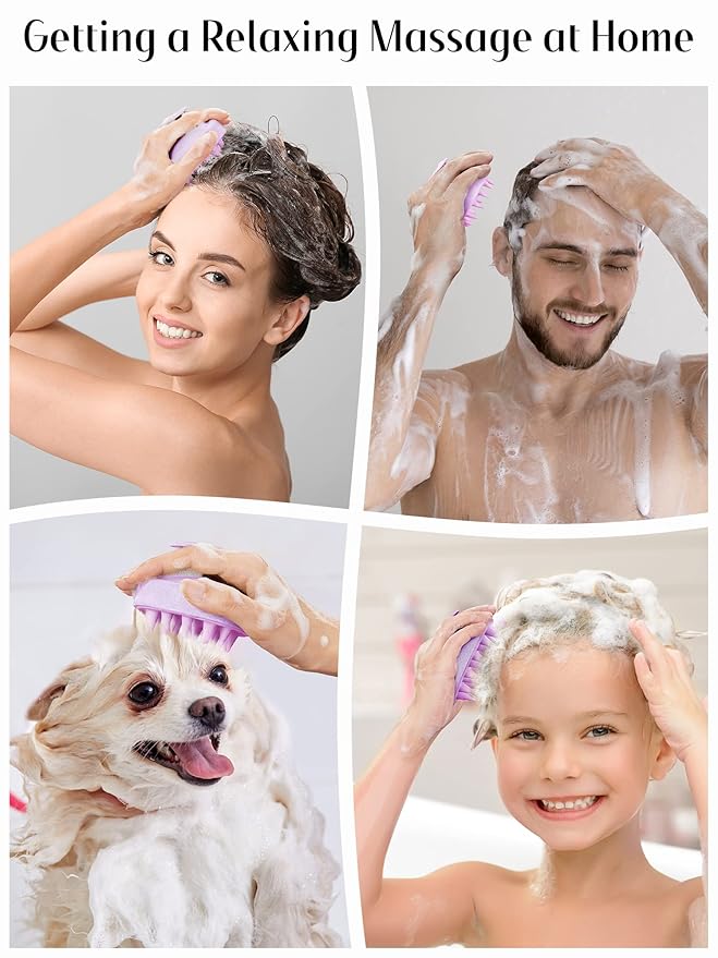 HEETA Scalp Massager Hair Growth, Soft Silicone Scalp Scrubber Shampoo Brush for Exfoliation, Dandruff Removal & Head Massage Stress Relax, Wet & Dry Use for Thick, Thin Hair Care, Wheat Straw Purple