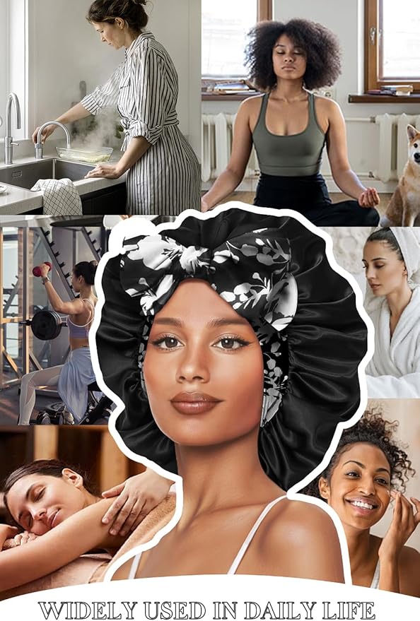 Double Layer Silk Bonnet with Tie Satin Lined Sleep Cap Hair Cover for Women's Curly Natural Hair