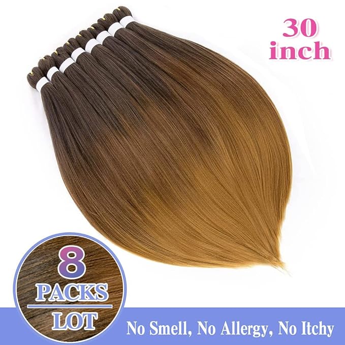 8 Pack Ombre Braiding Hair Pre Stretched - 30" 110G/Pack Premium Braiding Hair Extensions, Professional Itch Free Hot Water Setting Perm Yaki Texture Prestretched Hair(1B/30/27)