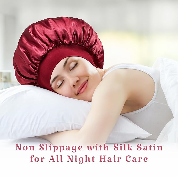 2pcs Bonnet for Men, Bonnets for Women, Satin Silk Hair Bonnet for Sleeping, Reversible Double Layer Wide Band Sleep Cap for Curly Hair Braids