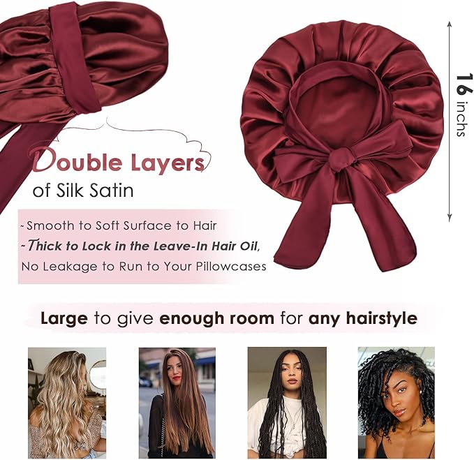 YANIBEST Silk Bonnet for Sleeping Women Adjustable Double Layer Satin Bonnet Reduce Friction Prevent Frizz Natural Curly Hair