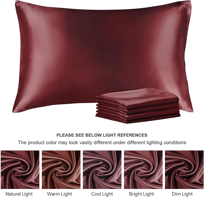 BEDELITE Satin Pillowcase for Hair and Skin, Super Soft Similar to Silk Pillow Cases 4 Pack with Envelope Closure, Cooling Pillowcases for Women Men (20"x36" King Size, Burgundy)