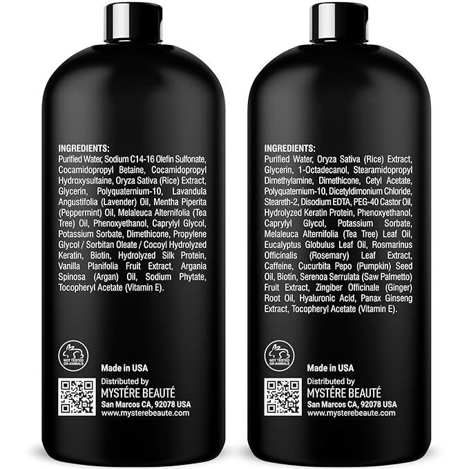 Rice Water Shampoo and Conditioner Set - Ultra-Nourishing Hair Care Set, Promotes Growth, Revitalizes Shine, and Shields from Damage - Infused with Essential Oils - 16 fl oz Each