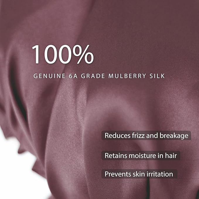 SissiLita 100% Silk Bonnet for Sleeping, Large Silk Sleep Cap with Tie Band for Curly Hair Care (Mauve)