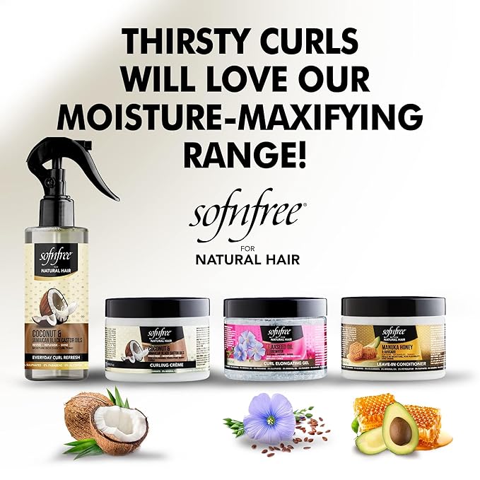 Sofn'free Coconut & Jamaican Black Castor Oil Curl Refresher Spray - Everyday Volumizer and Moisturizer for Styling Dry, Coily or Curly Hair, 8.12 Fl Oz (Pack of 3)