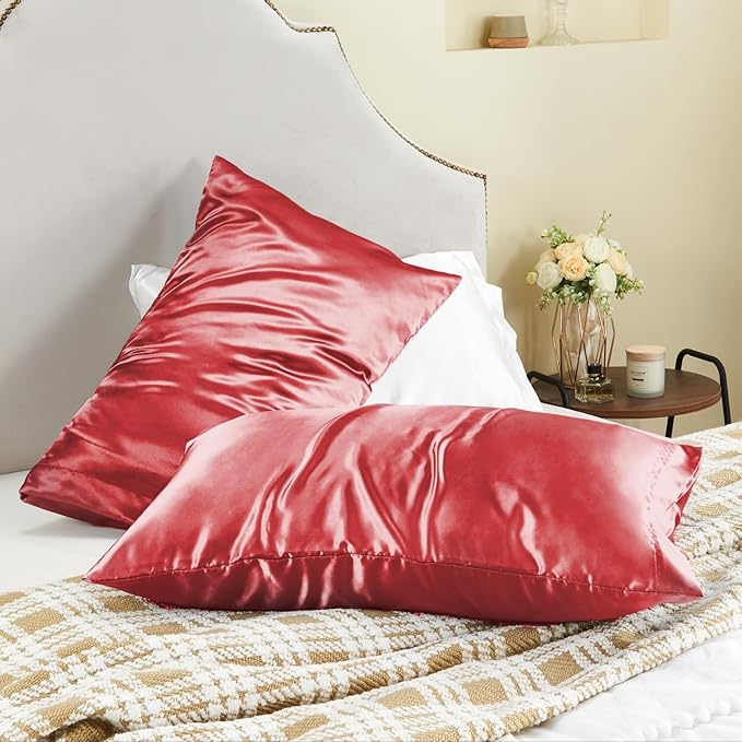 BEDELITE Satin Pillowcase for Hair and Skin, Super Soft and Cooling Similar to Silk Pillow Cases 2 Pack with Envelope Closure, Gift for Women Men(20"x40" King Size, Baked Apple)