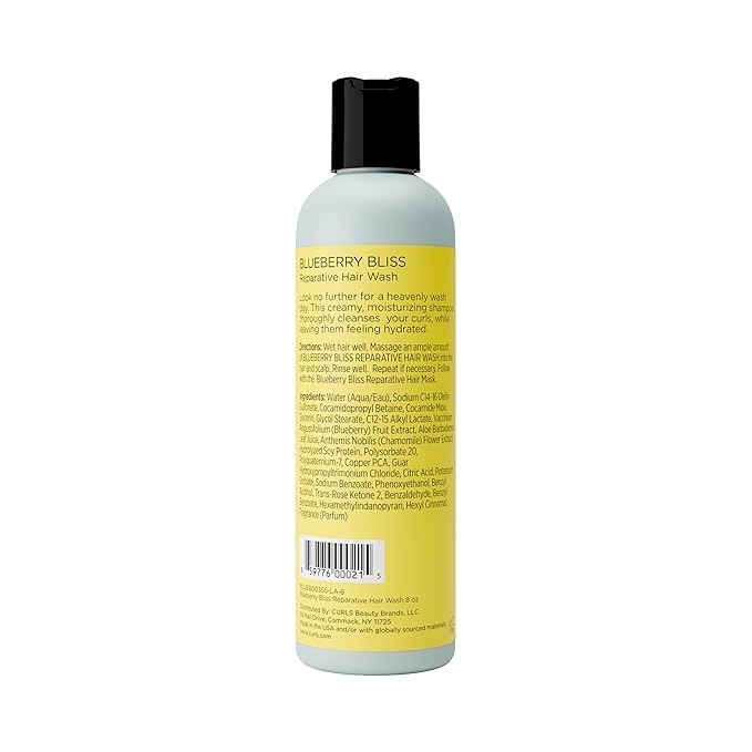 Curls Blueberry Bliss Reparative Hair Wash - 8 oz, Encourage Balanced Scalp, Rich and Creamy Sulfate-Free Cleanser, For Wavy, Curly, and Coily Hair Types